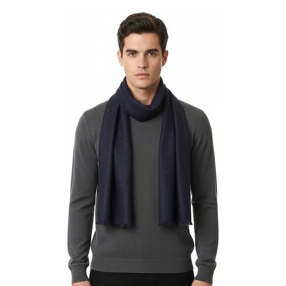 Lanvin Soft Luxurious 100% Wool Blue Fringe Scarf